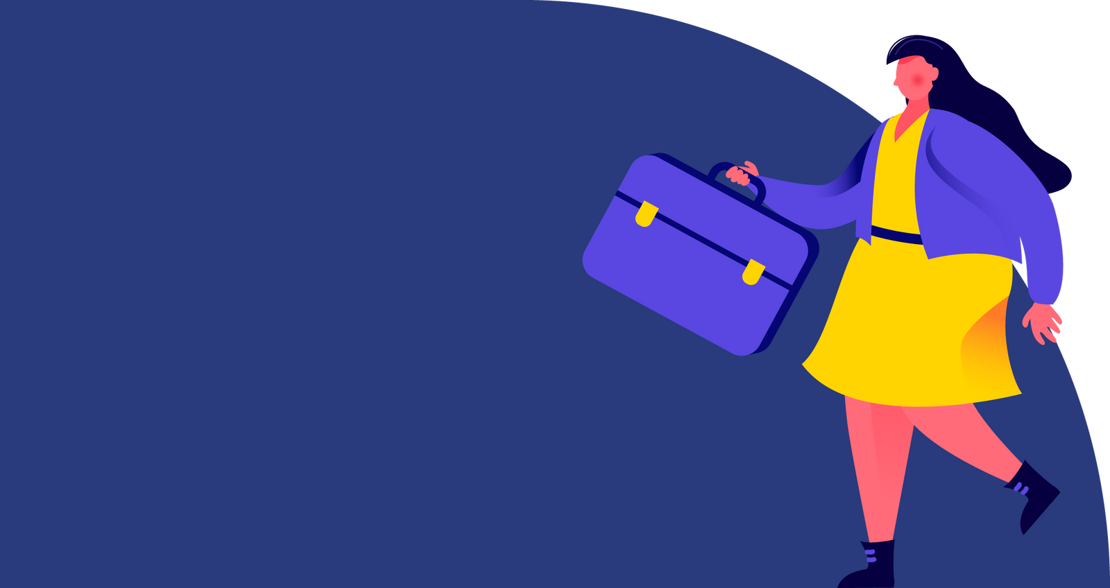 Illustration of a woman walking with a messenger bag in her hand