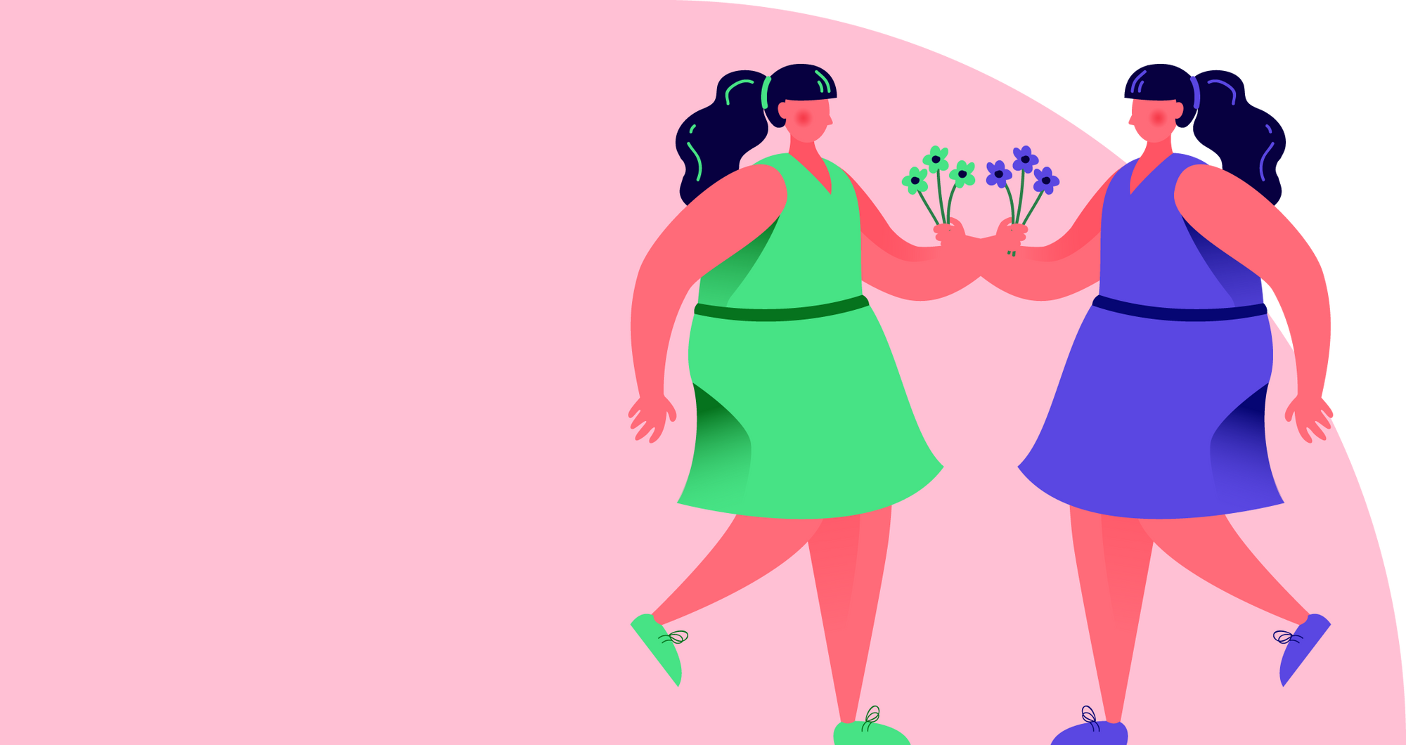 Illustration of two women carrying flowers