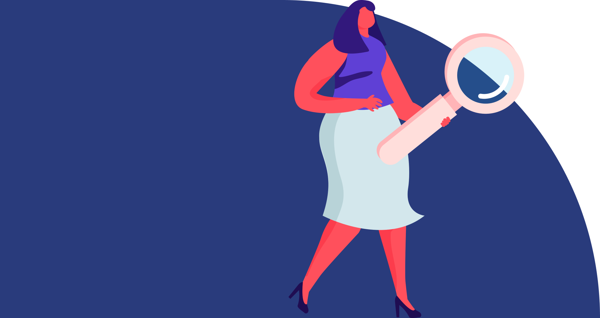 Cartoon woman holding a magnifying glass