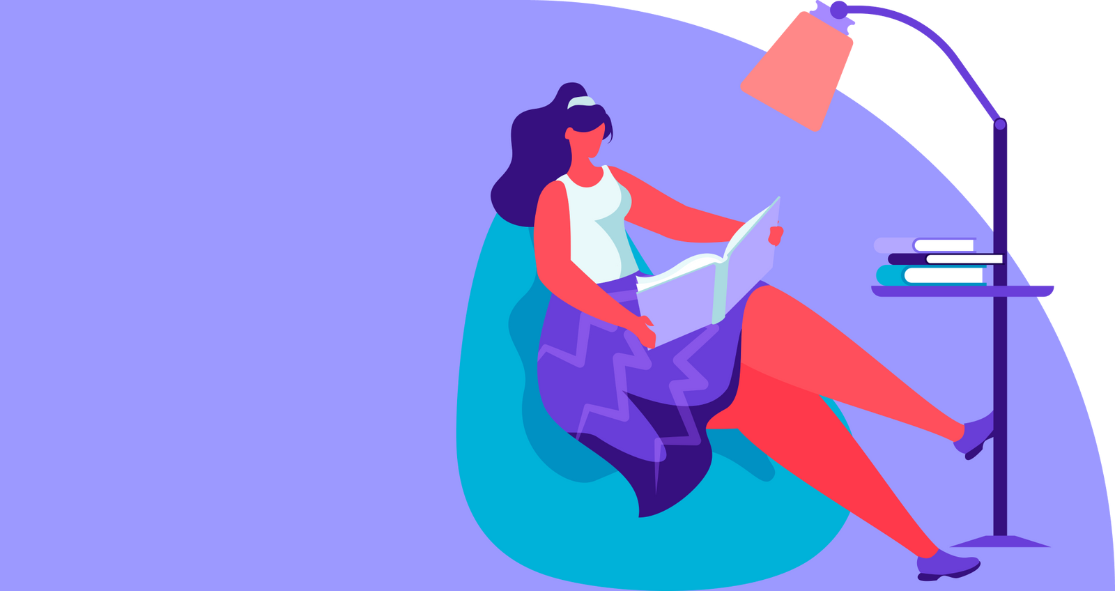 Cartoon woman sitting and reading a book