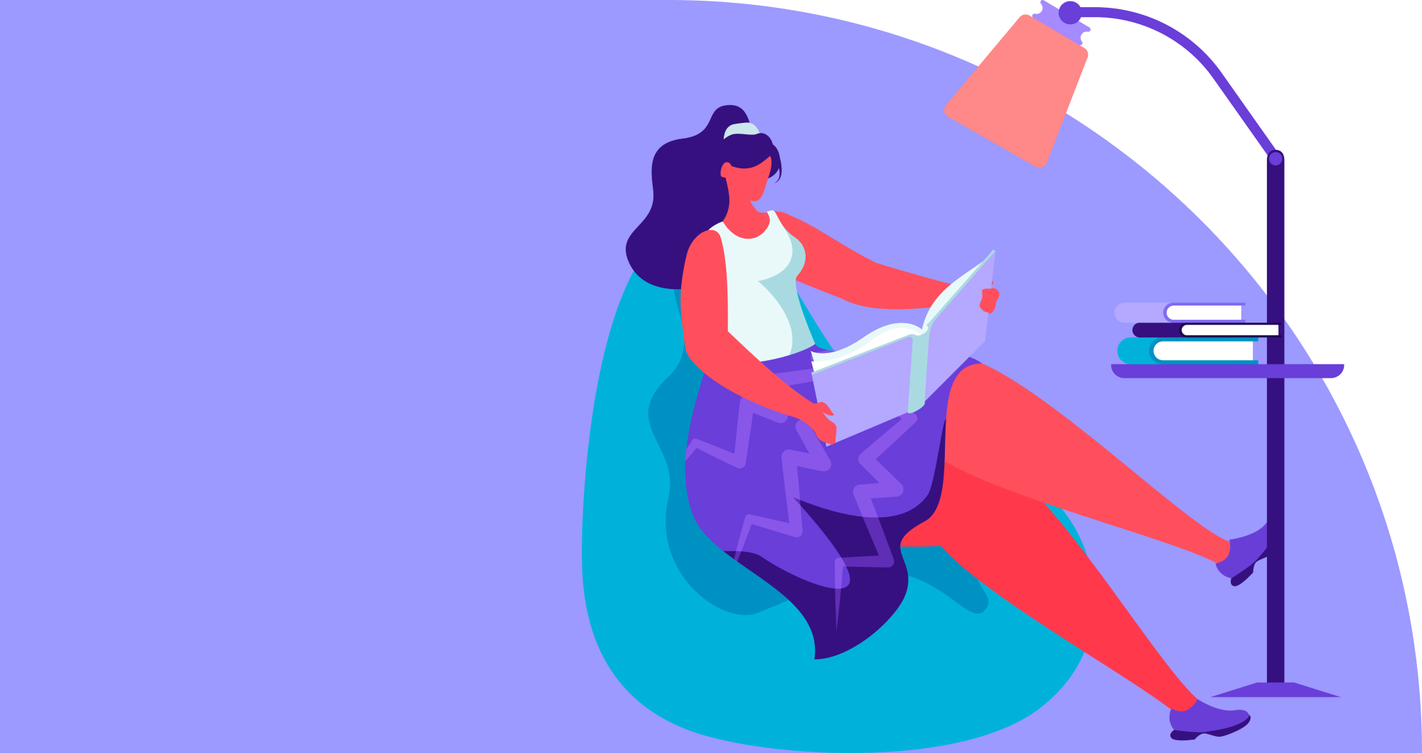 Cartoon woman sitting and reading a book