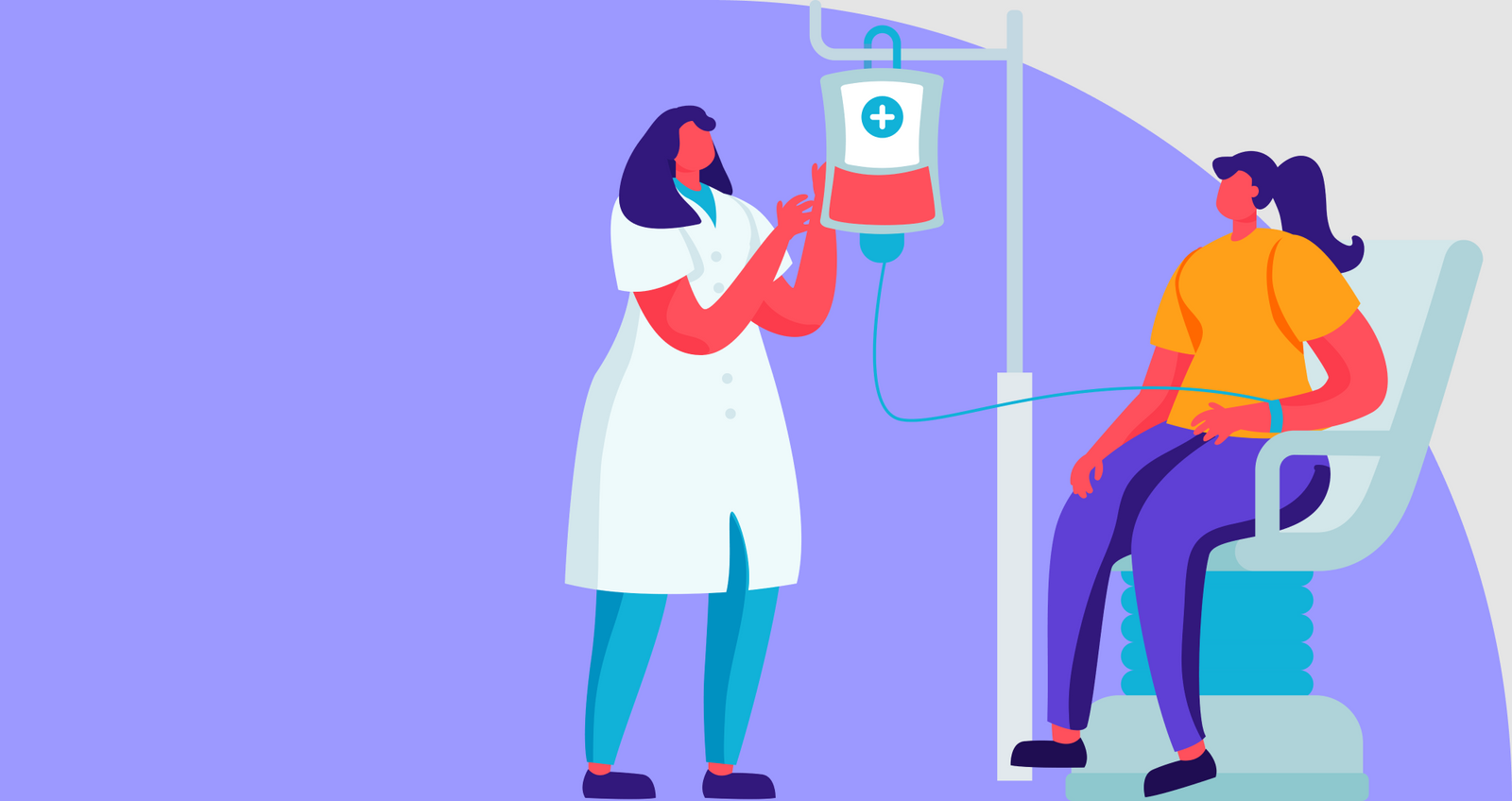  Cartoon woman receiving healthcare from a nurse