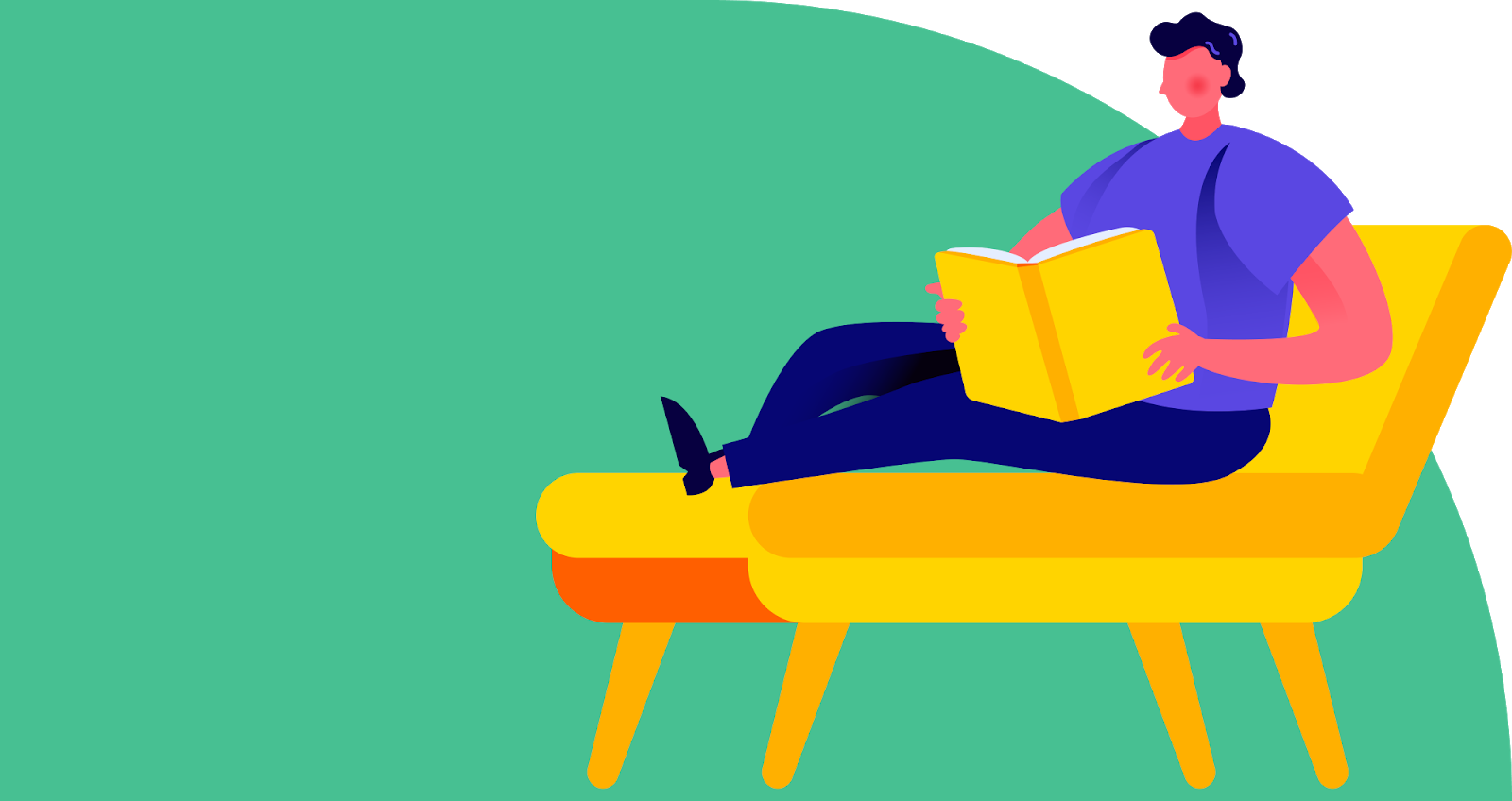 A cartoon person reading about the history of menstruation products