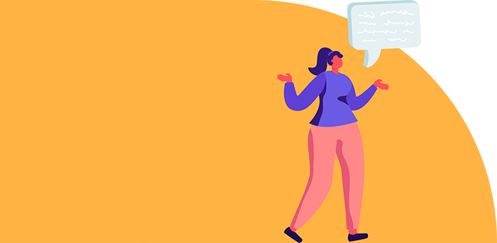 Cartoon woman with her hands raised, asking a question