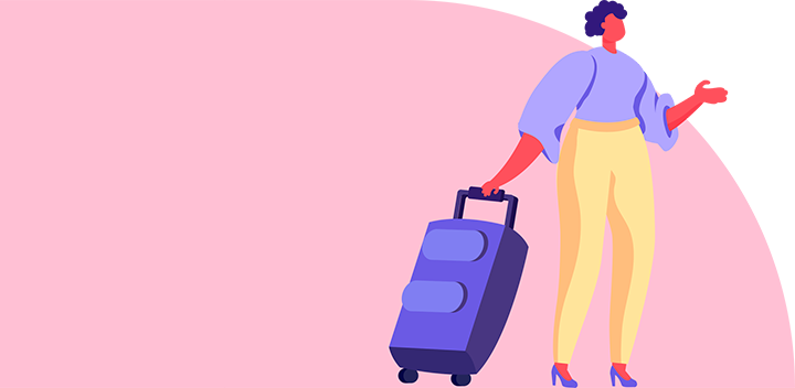 A cartoon woman travelling with her reusable pads