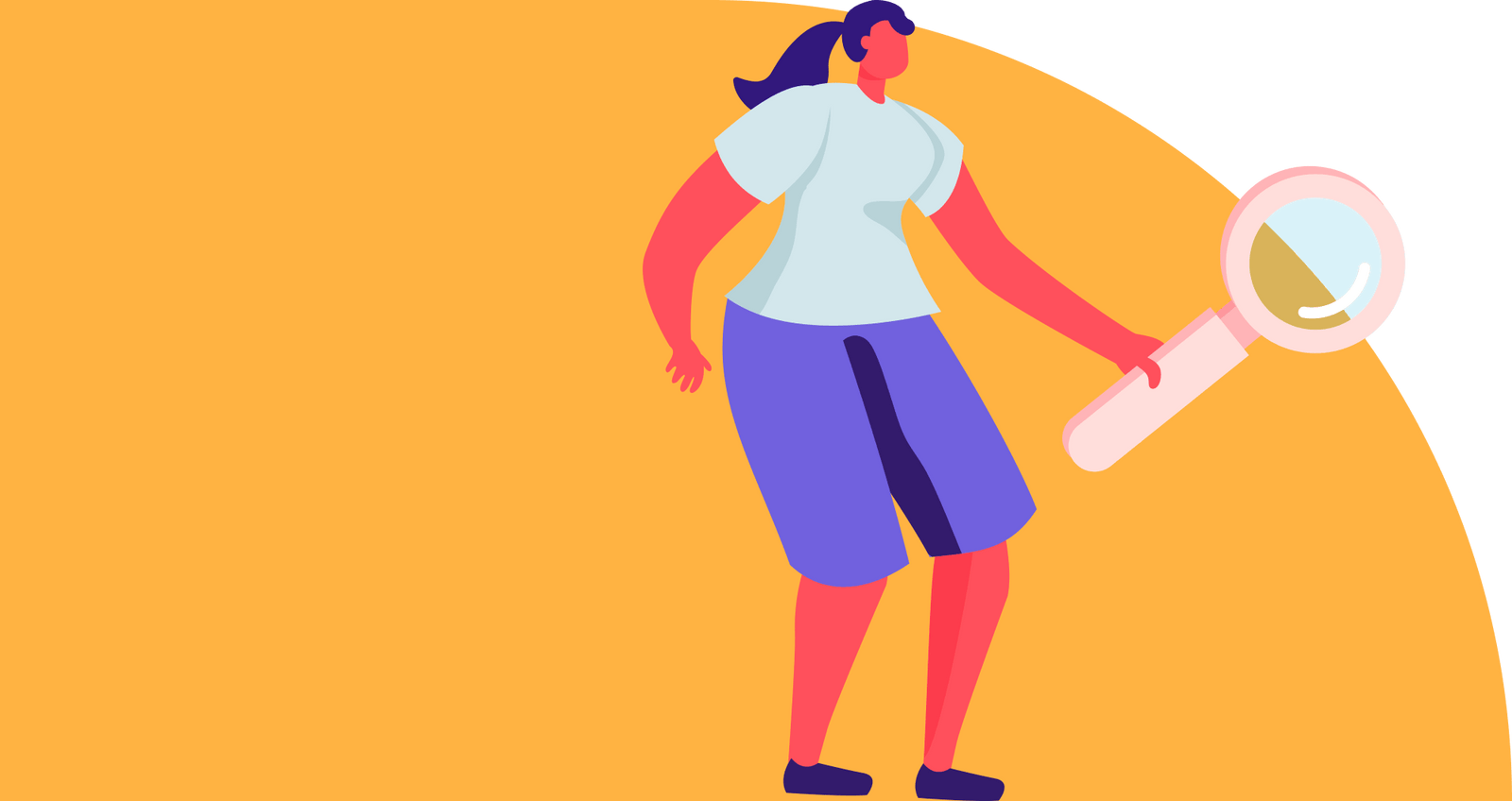 Cartoon woman holding a magnifying glass