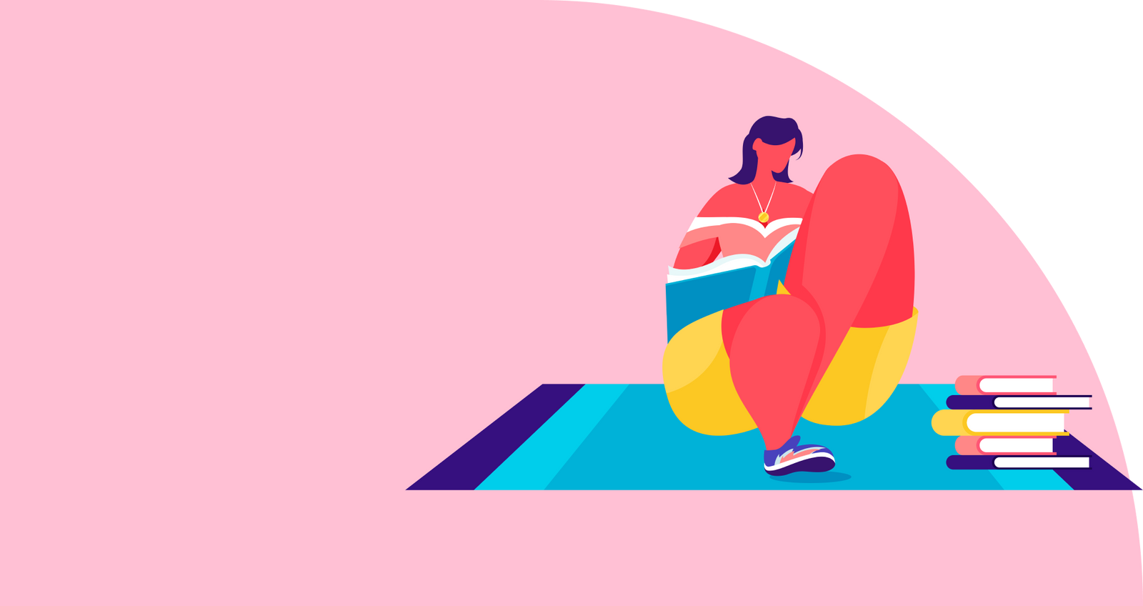  A cartoon woman reading about intimate feminine wash