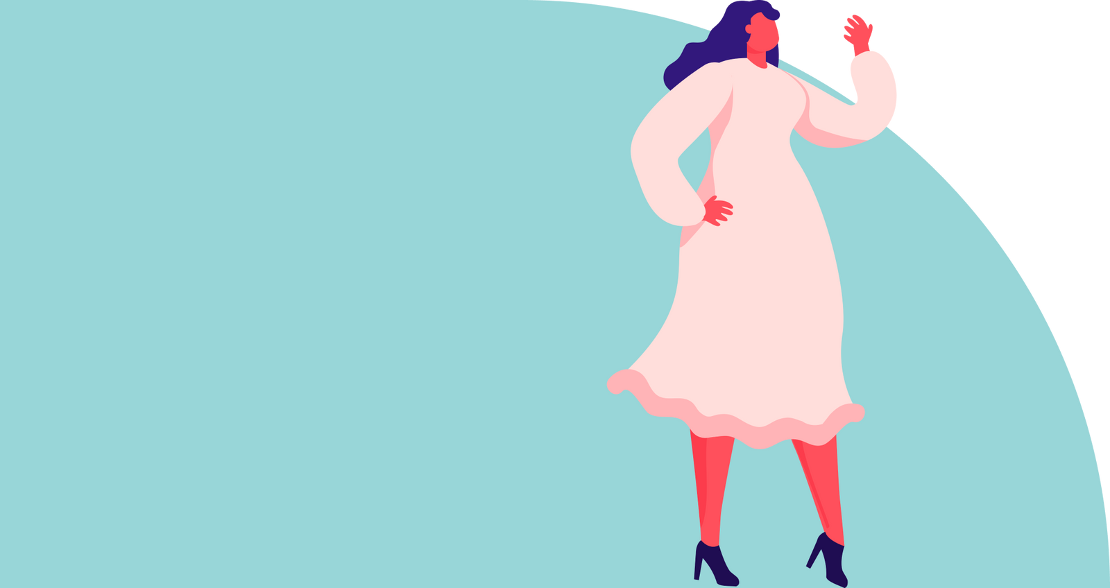 An illustrated woman wearing wearing period panties under a light pink dress