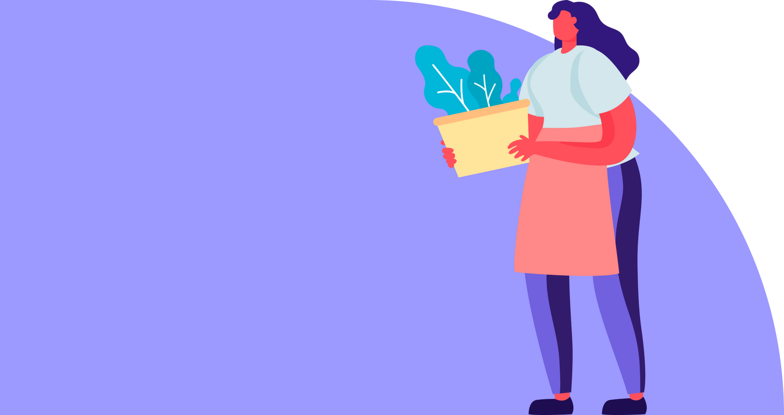  A cartoon woman holding a plant to be more eco-friendly