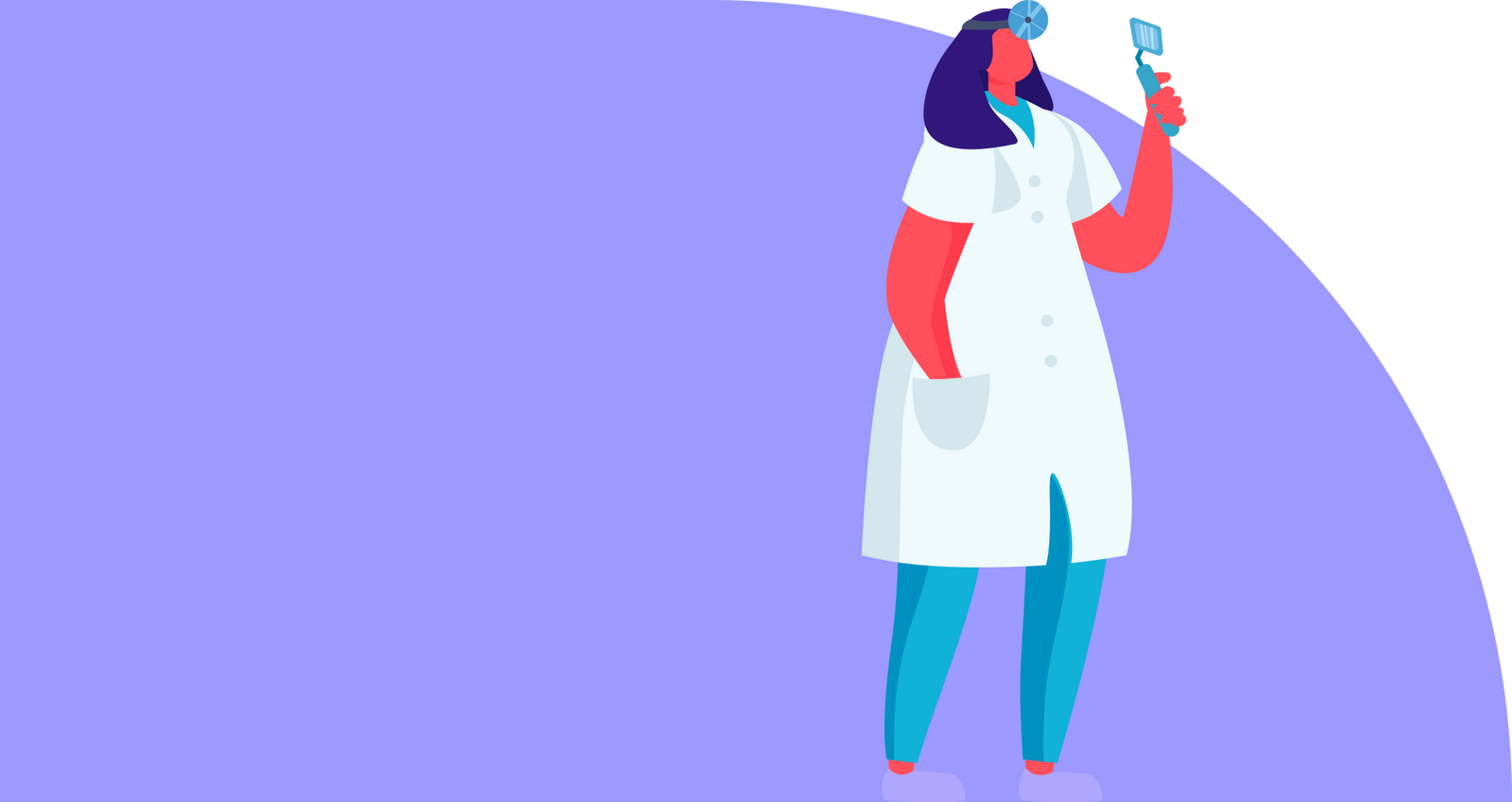 Cartoon female doctor holding a medical device